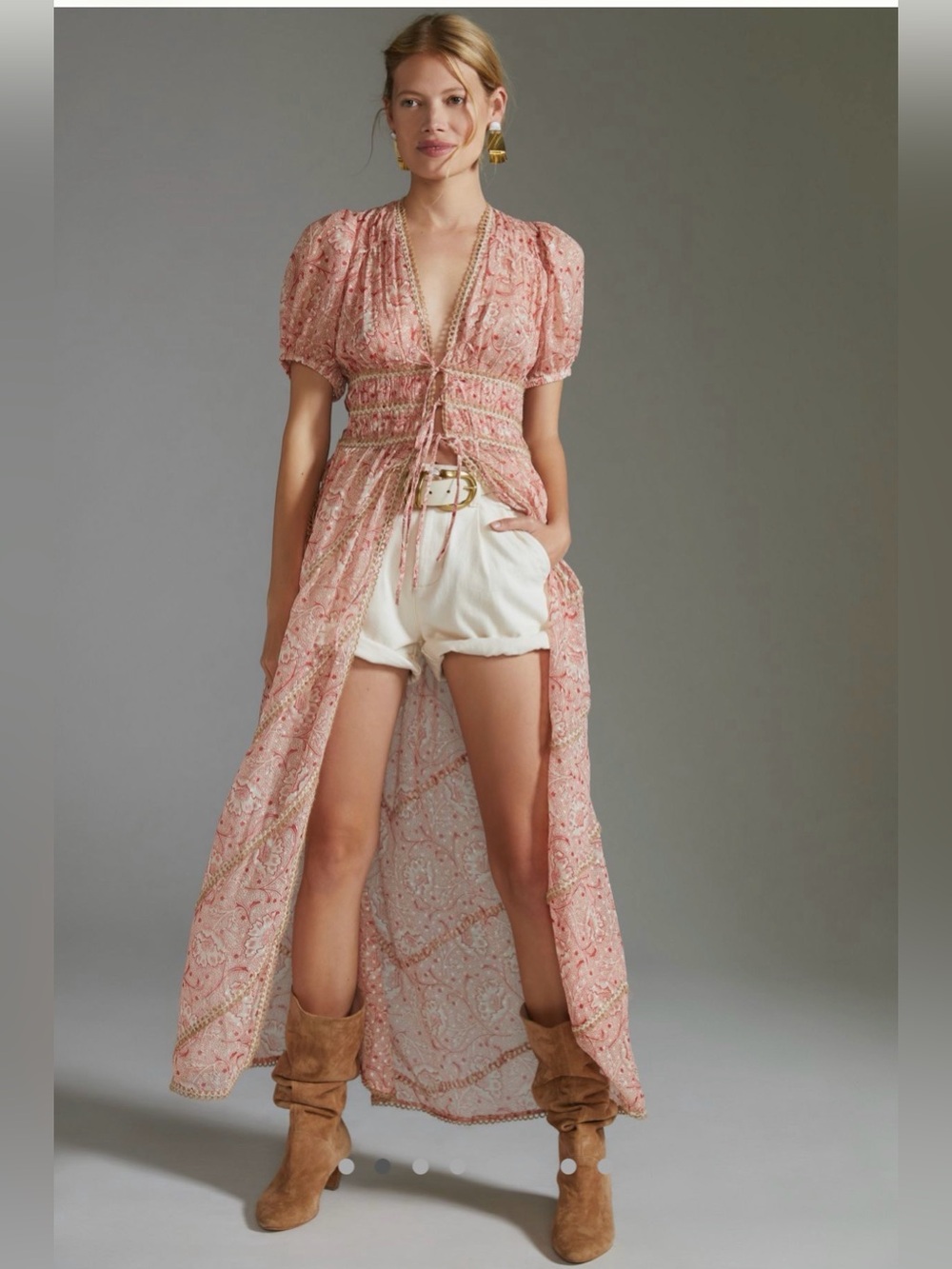 Anthropologie forever that girl long length tie- front shirt